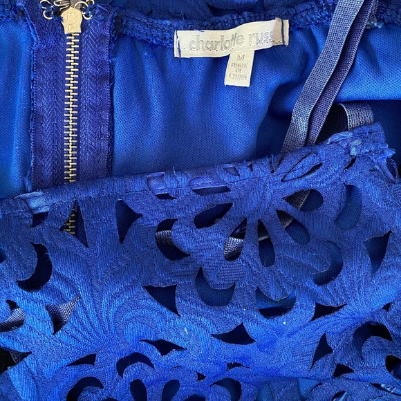 Floral Lace High Neck Royal Blue Mini Dress - Charlotte Russe - Picture 3 of 3